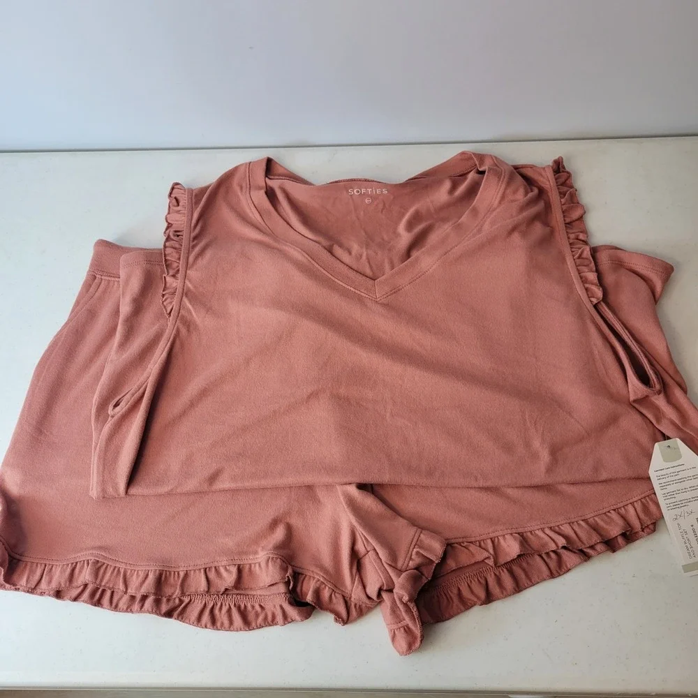 Softies Dream Ruffle Top and Short Set Women 2X/3X Copper Rose Loungewear 2200-6